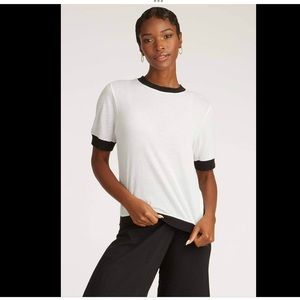 Indigenous Wht/Blk Crepe Ringer Tee Top